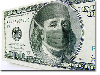 Ben Franklin Wearing Healthcare Mask on One Hundred Dollar Bill